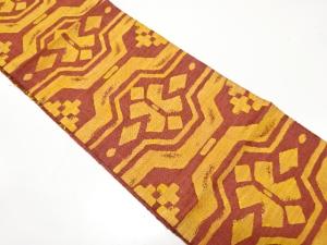 手織り真綿紬　幾何学模様織り出し　名古屋帯